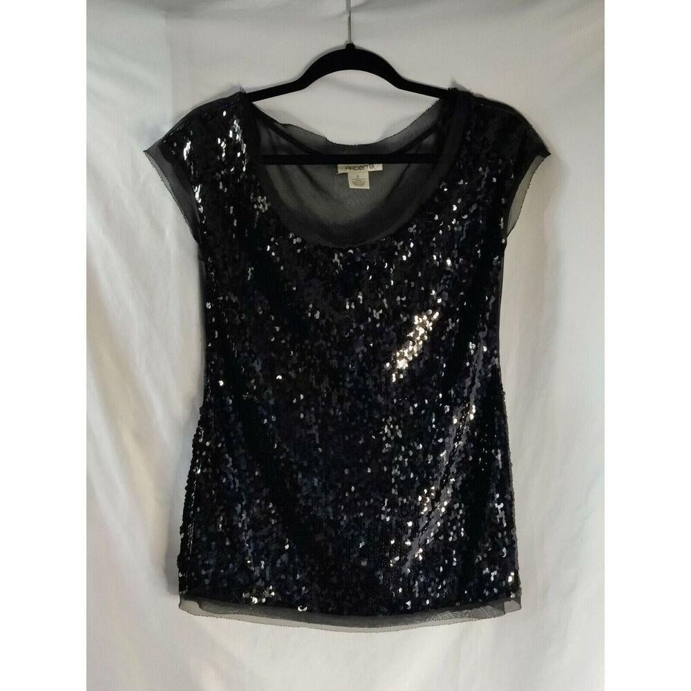 Arden B. Women's S Black Sequin Cap Sleeve Lined Party Blouse Top Y2K